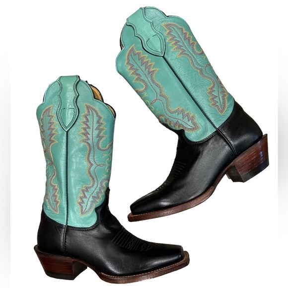 Justin Millisa Teal Green Leather Cowboy Boots NEW - Picture 4 of 11